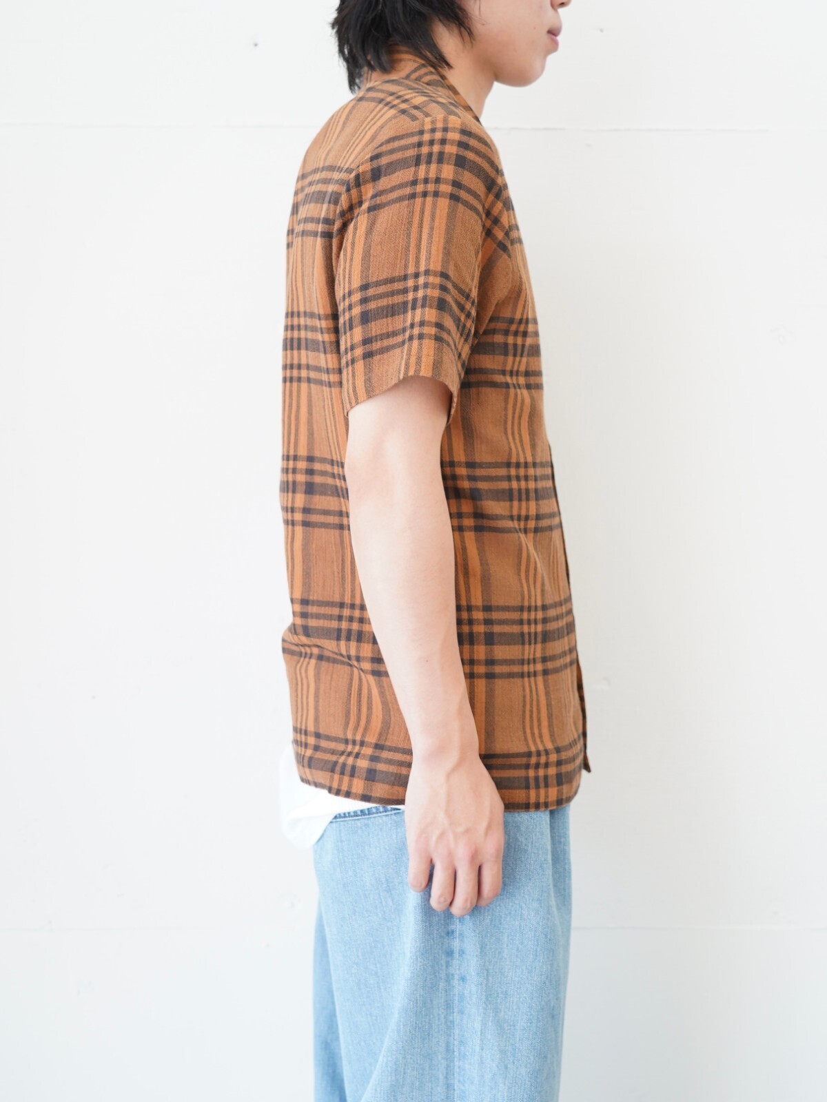 FOLK 남성 SS Soft Collar Shirt Tone On Tone Check 이미지2