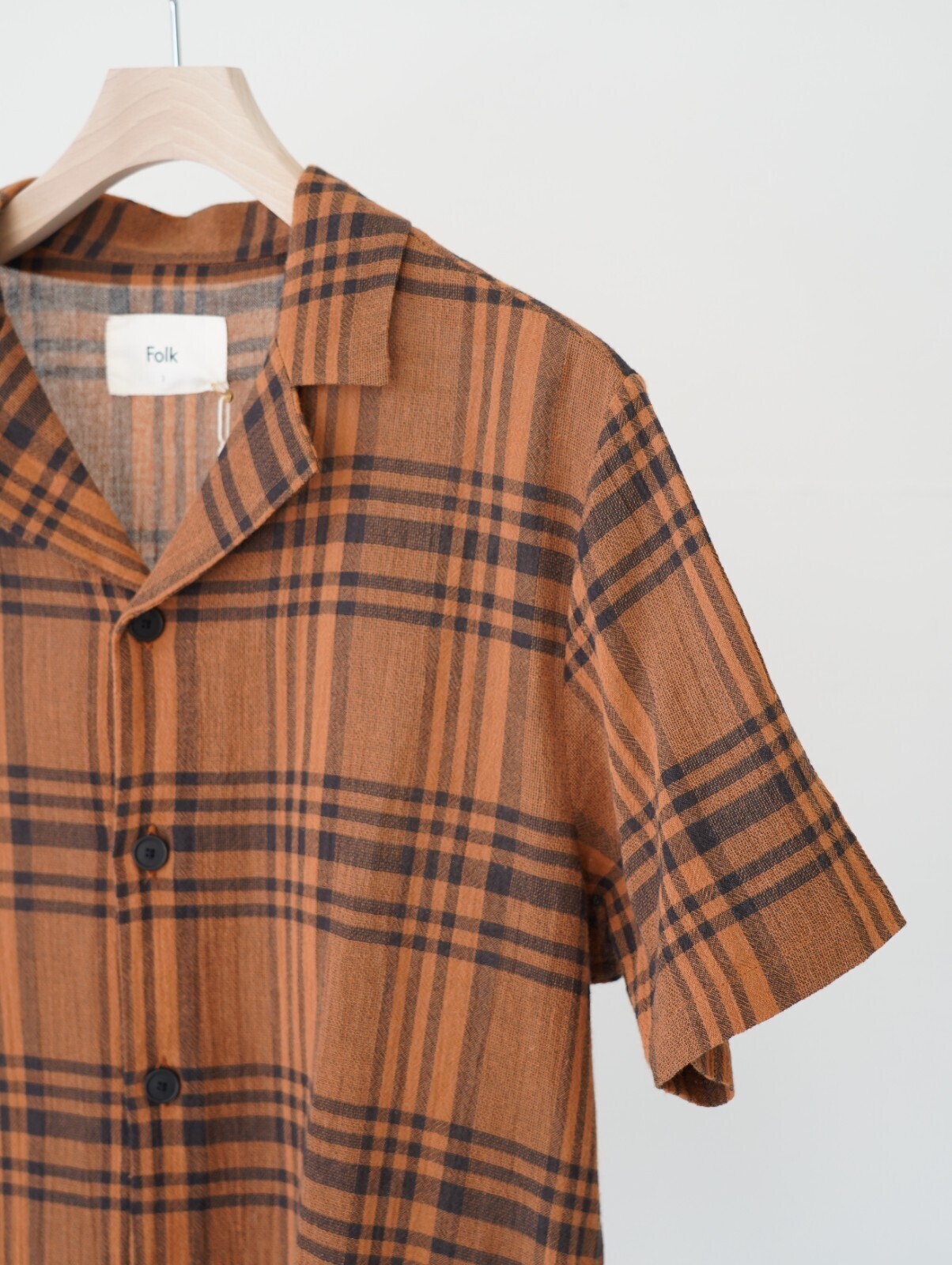 FOLK 남성 SS Soft Collar Shirt Tone On Tone Check 이미지6