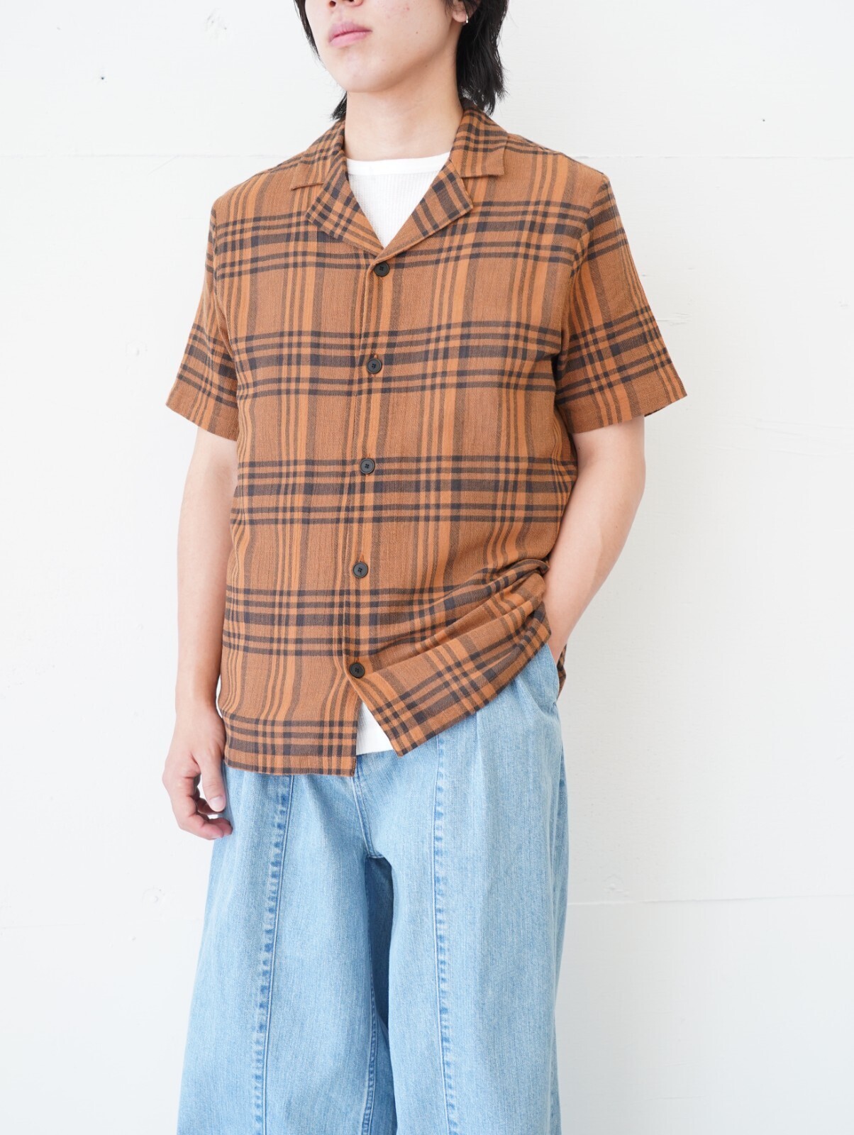 FOLK 남성 SS Soft Collar Shirt Tone On Tone Check 이미지4