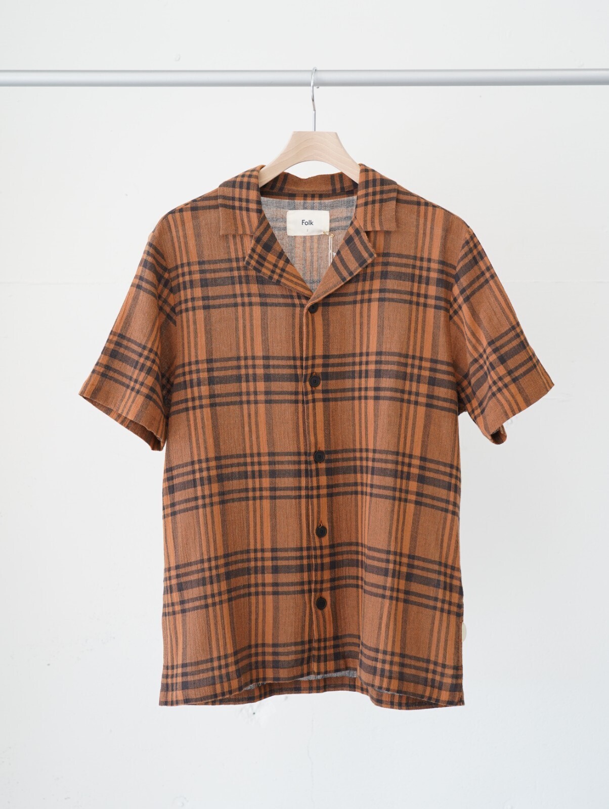 FOLK 남성 SS Soft Collar Shirt Tone On Tone Check 이미지5