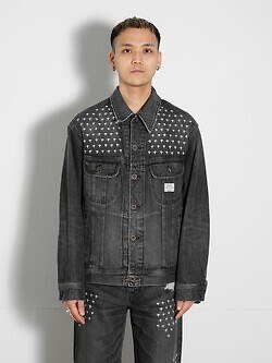 ダイリク(DAIRIKU) レディース & メンズ クロスエンブロイダリー ヴィンテージデニムジャケット washed black L