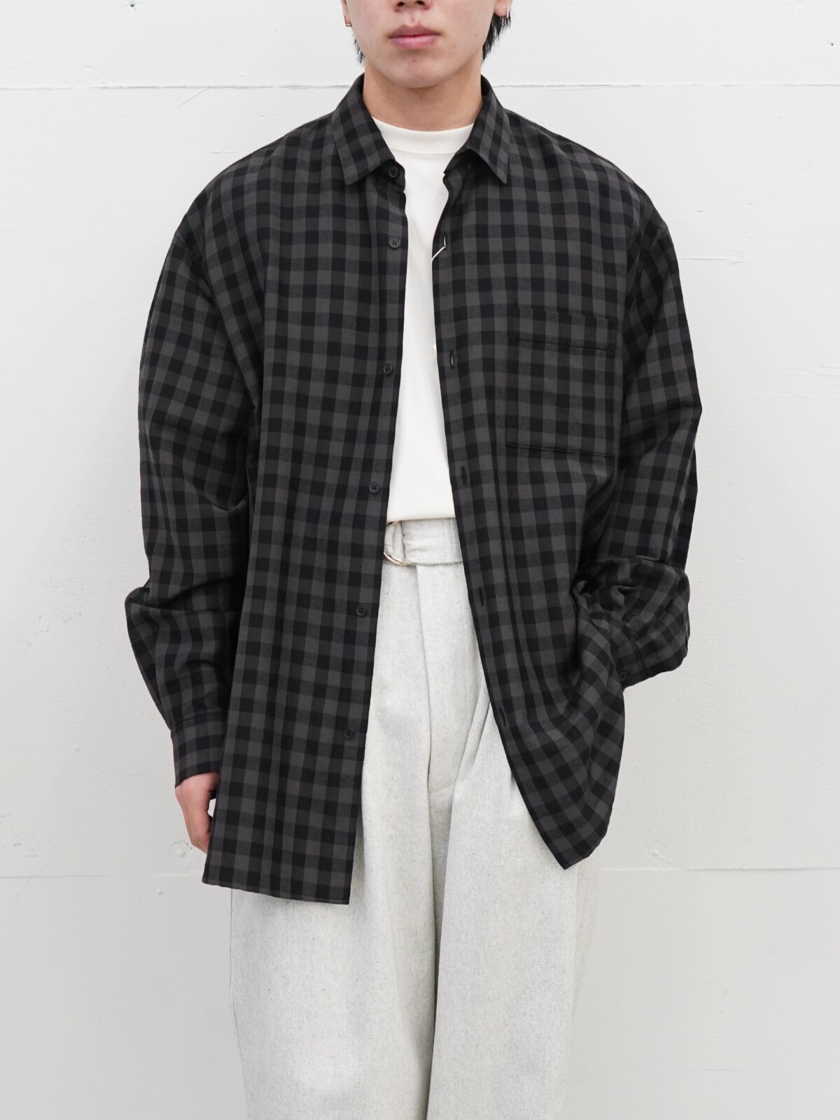Blanc YM 女士 & 男士 Silk Plaid Wide Shirts 图片11