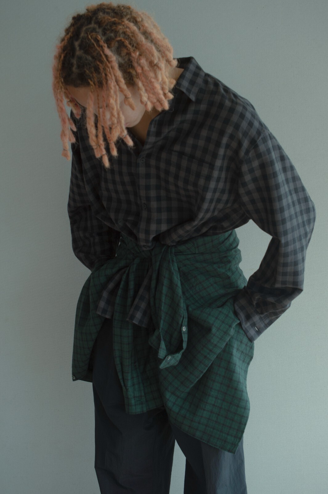 Blanc YM 女士 & 男士 Silk Plaid Wide Shirts 图片12