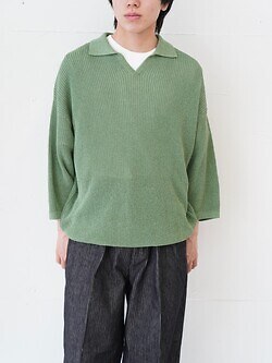 ブラン ワイエム(Blanc YM) WOMENS & MENS Skipper Knit Shirts green M