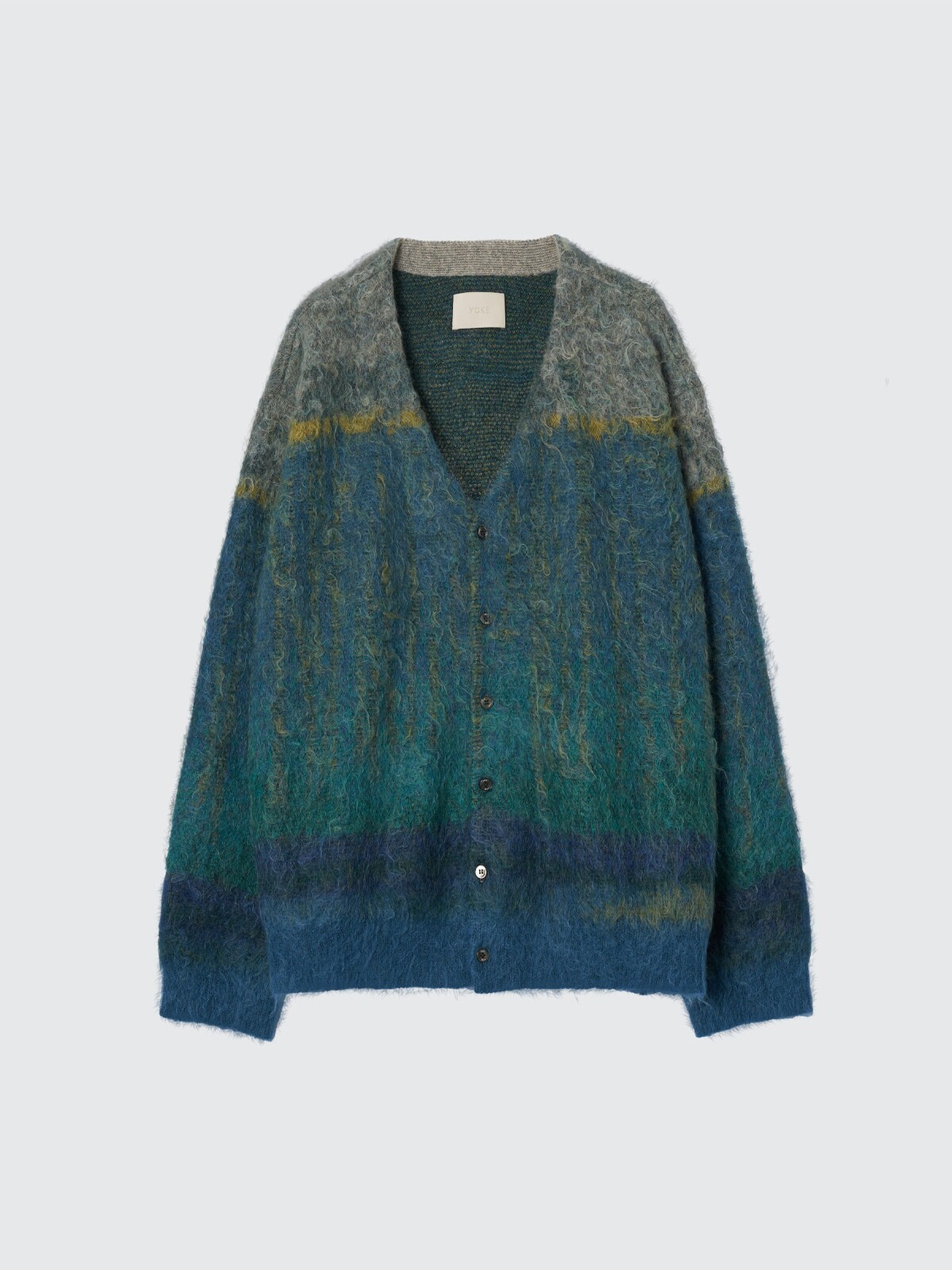 YOKE WOMENS & MENS TREE JACQUARD MOHAIR BUTTONED CARDIGAN IMAGE13