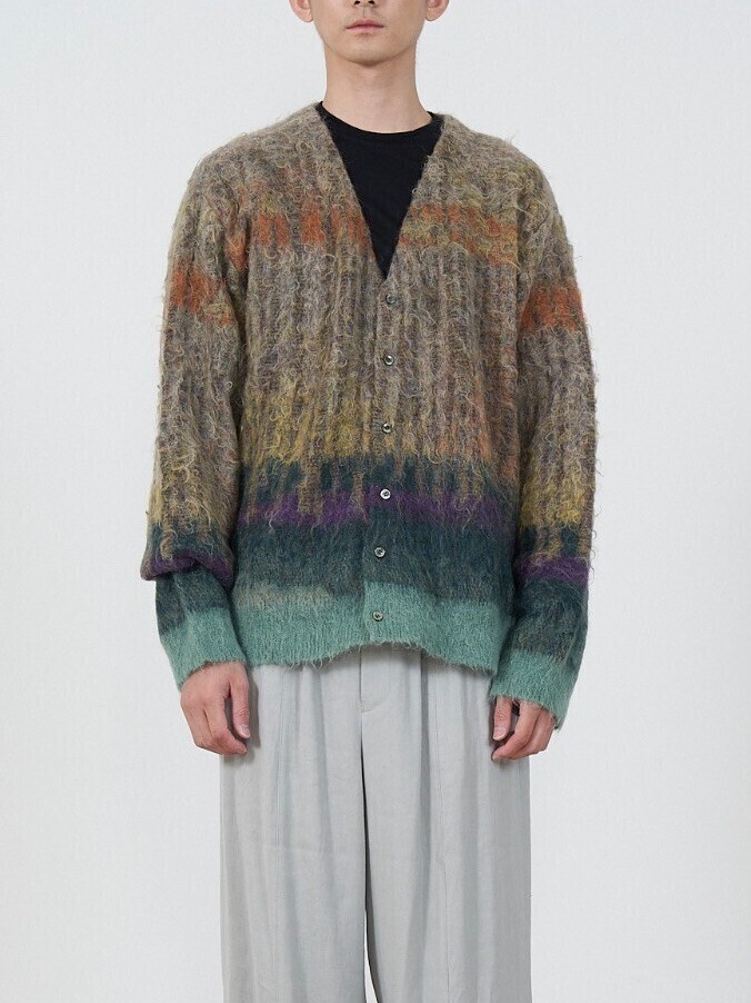 YOKE WOMENS & MENS TREE JACQUARD MOHAIR BUTTONED CARDIGAN IMAGE1