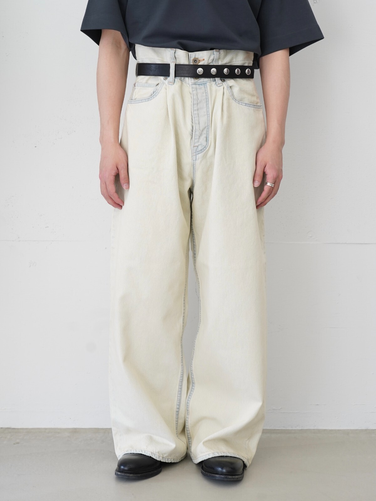DAIRIKU MENS "Ice Wash" W-Velt Wide Denim Pants IMAGE1