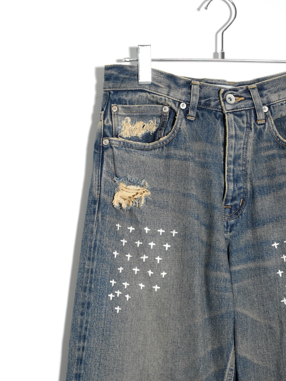 DAIRIKU MENS "Straight"Cross Embroidery Vintage Denim Pants IMAGE12