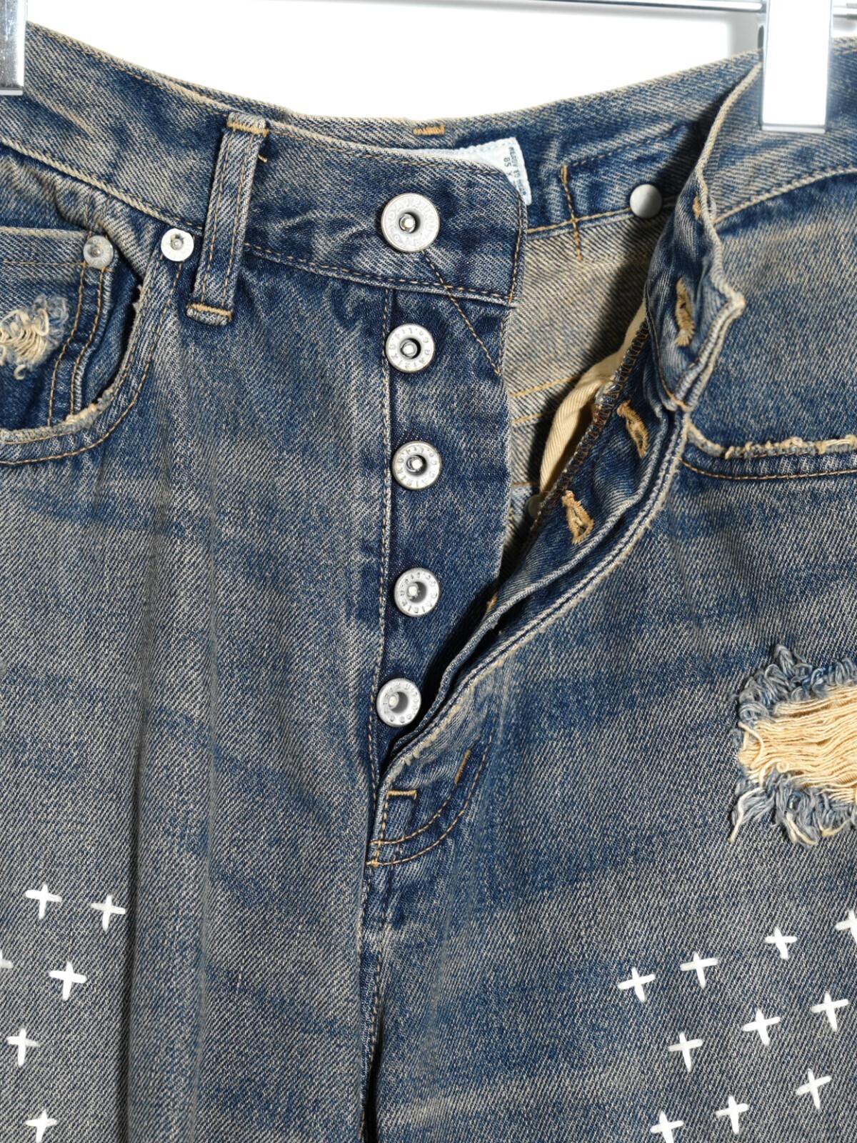 DAIRIKU MENS "Straight"Cross Embroidery Vintage Denim Pants IMAGE14