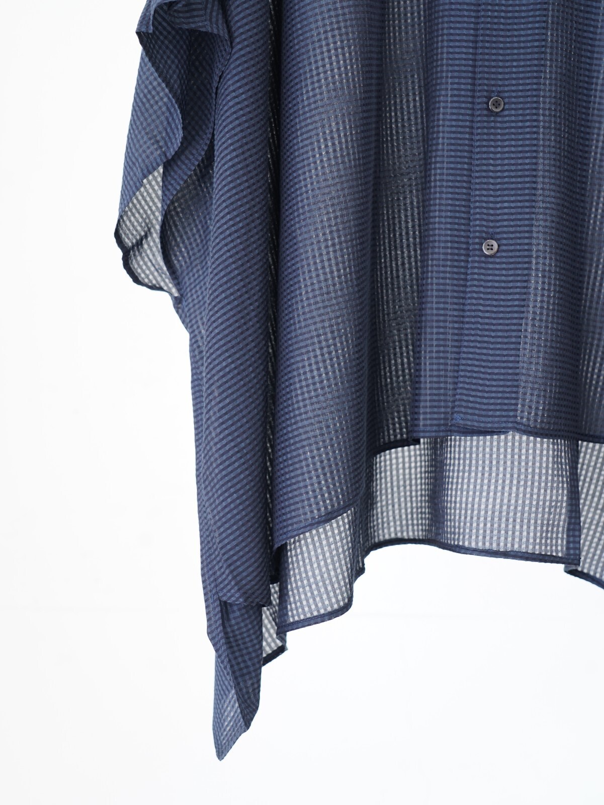 SEVEN BY SEVEN 男士 STAND COLLAR SHEER PONCHO SHIRTS - Gingham check Indian fabric - 图片9