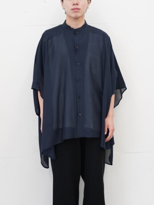 STAND COLLAR SHEER PONCHO SHIRTS - Gingham check Indian fabric -｜SEVEN BY SEVEN 男士
