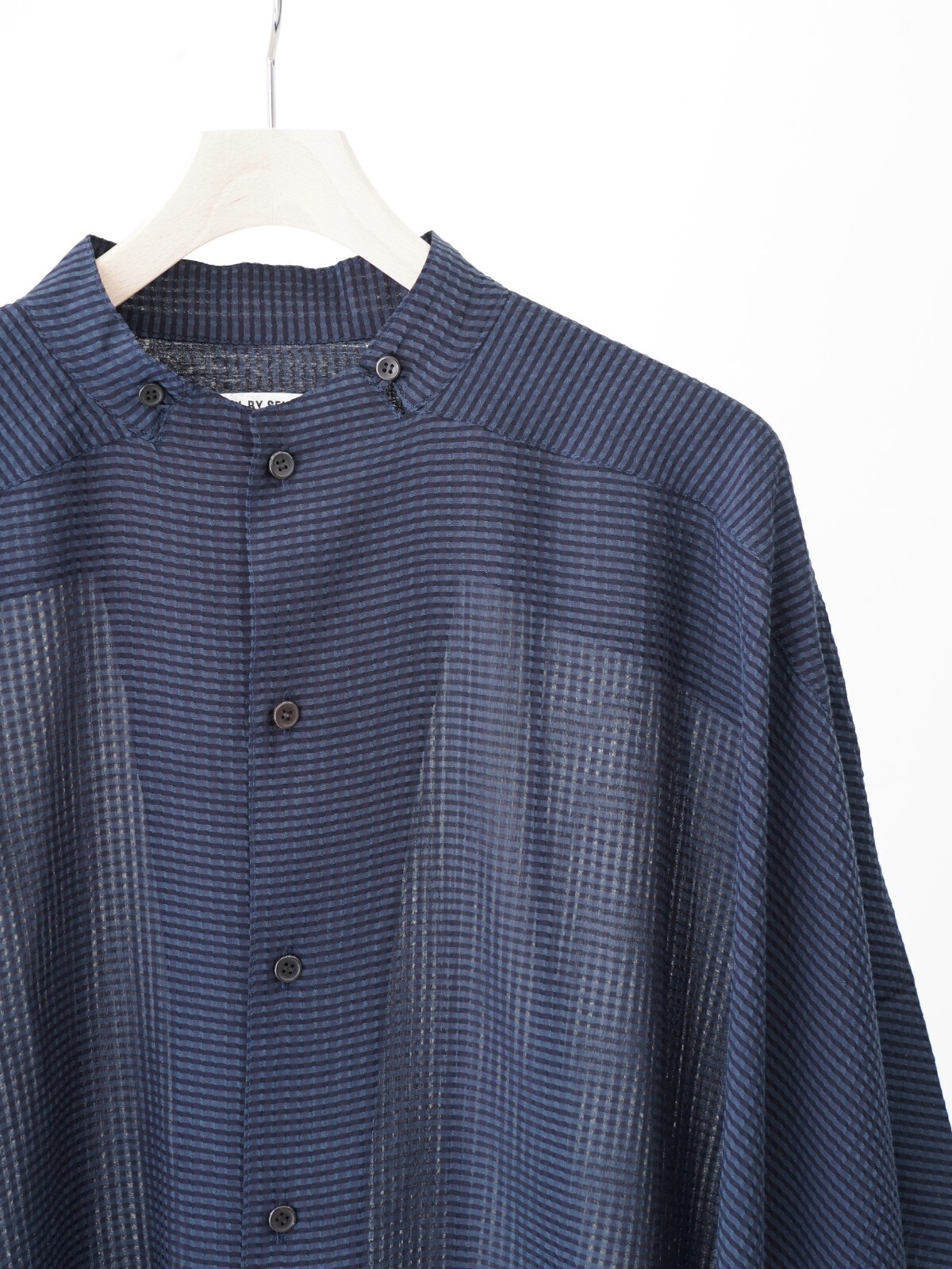 SEVEN BY SEVEN 男士 STAND COLLAR SHEER PONCHO SHIRTS - Gingham check Indian fabric - 图片7