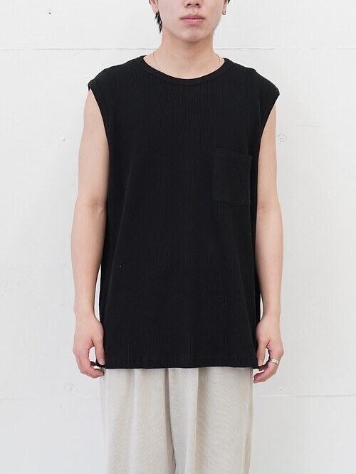 WRAP AROUND SLEEVELESS TEE - Recycle supima waffle -｜SEVEN BY SEVEN 男裝