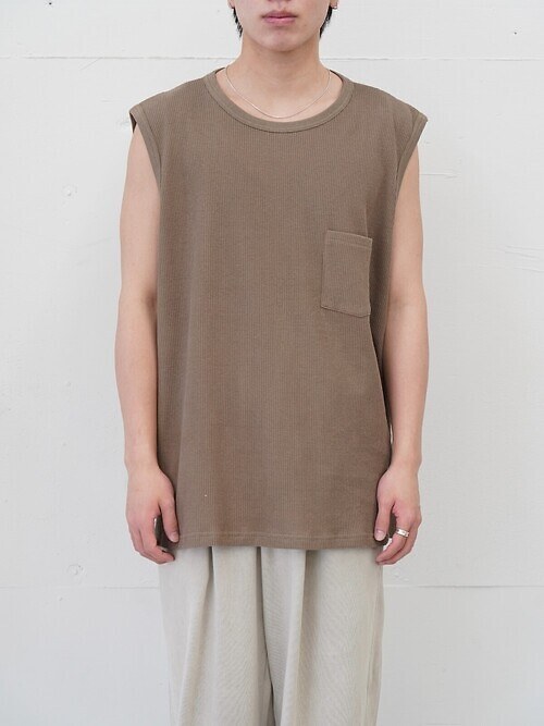 WRAP AROUND SLEEVELESS TEE - Recycle supima waffle -｜SEVEN BY SEVEN MENS