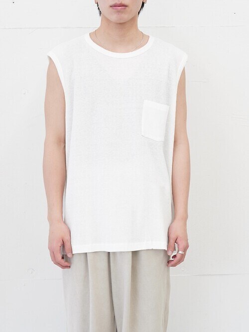 WRAP AROUND SLEEVELESS TEE - Recycle supima waffle -｜SEVEN BY SEVEN MENS