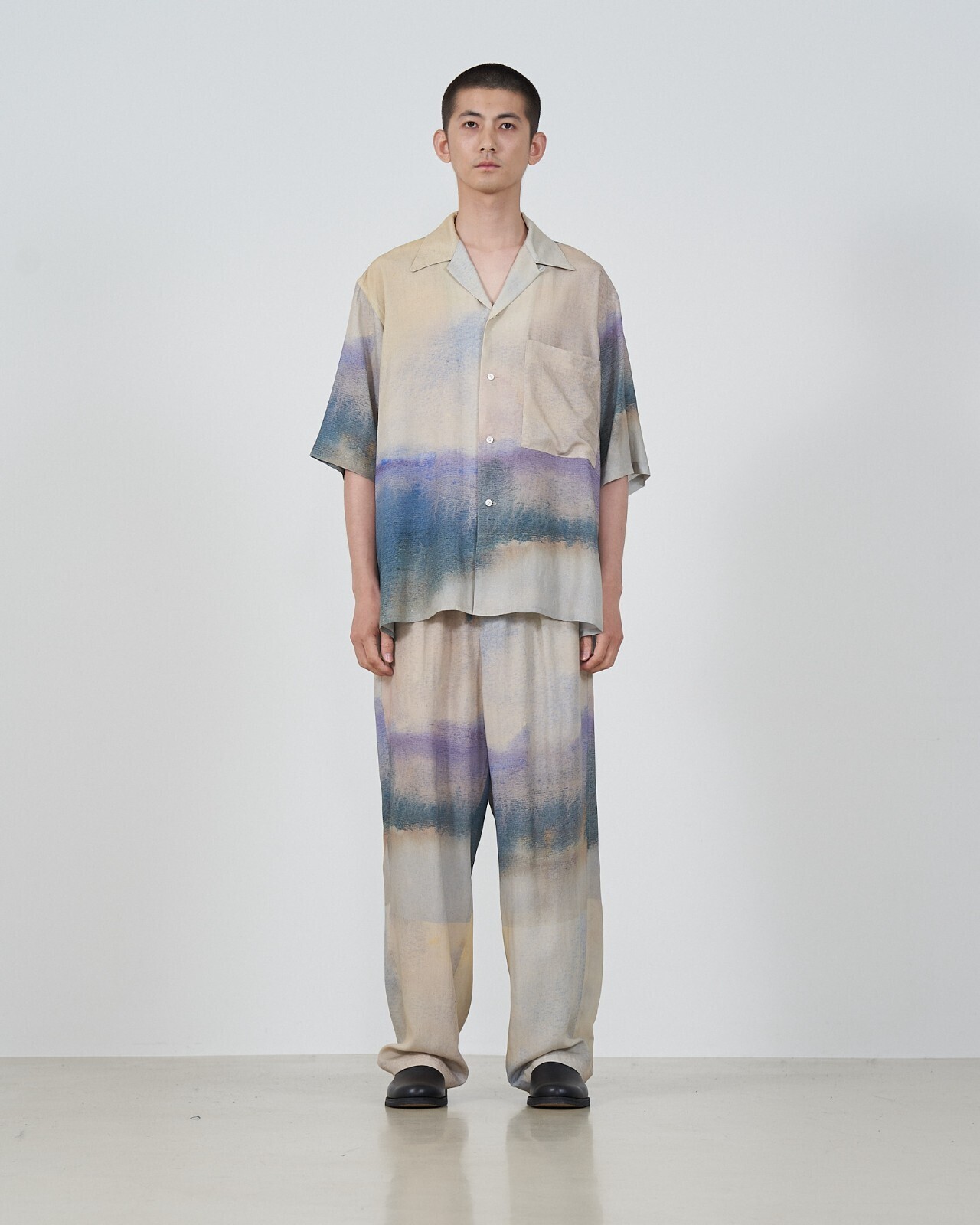 YOKE WOMENS & MENS LANDSCAPE PRINTED OPEN COLLAR SHIRT IMAGE10