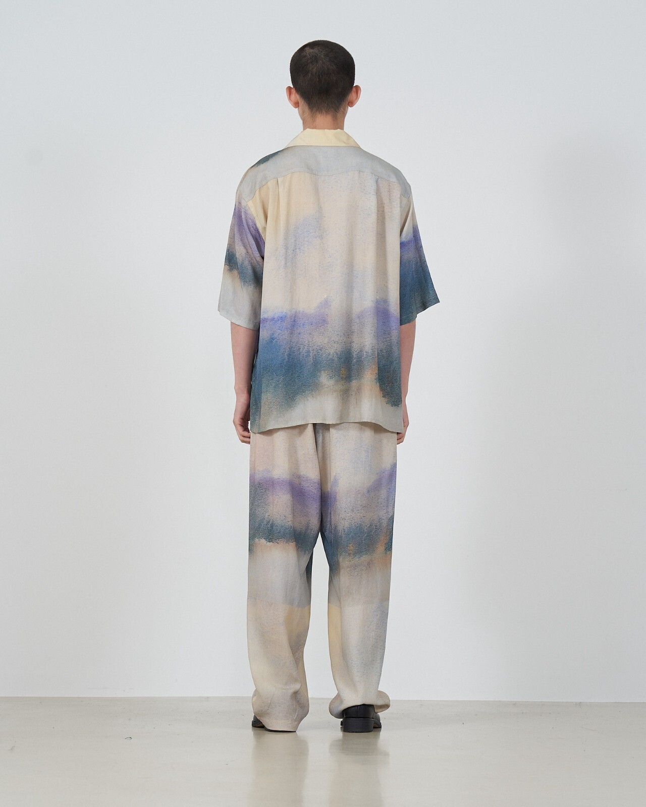 YOKE WOMENS & MENS LANDSCAPE PRINTED OPEN COLLAR SHIRT IMAGE12