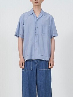 ヨーク(YOKE) WOMENS & MENS EMBROIDERY OPEN COLLAR SHIRT sax 2