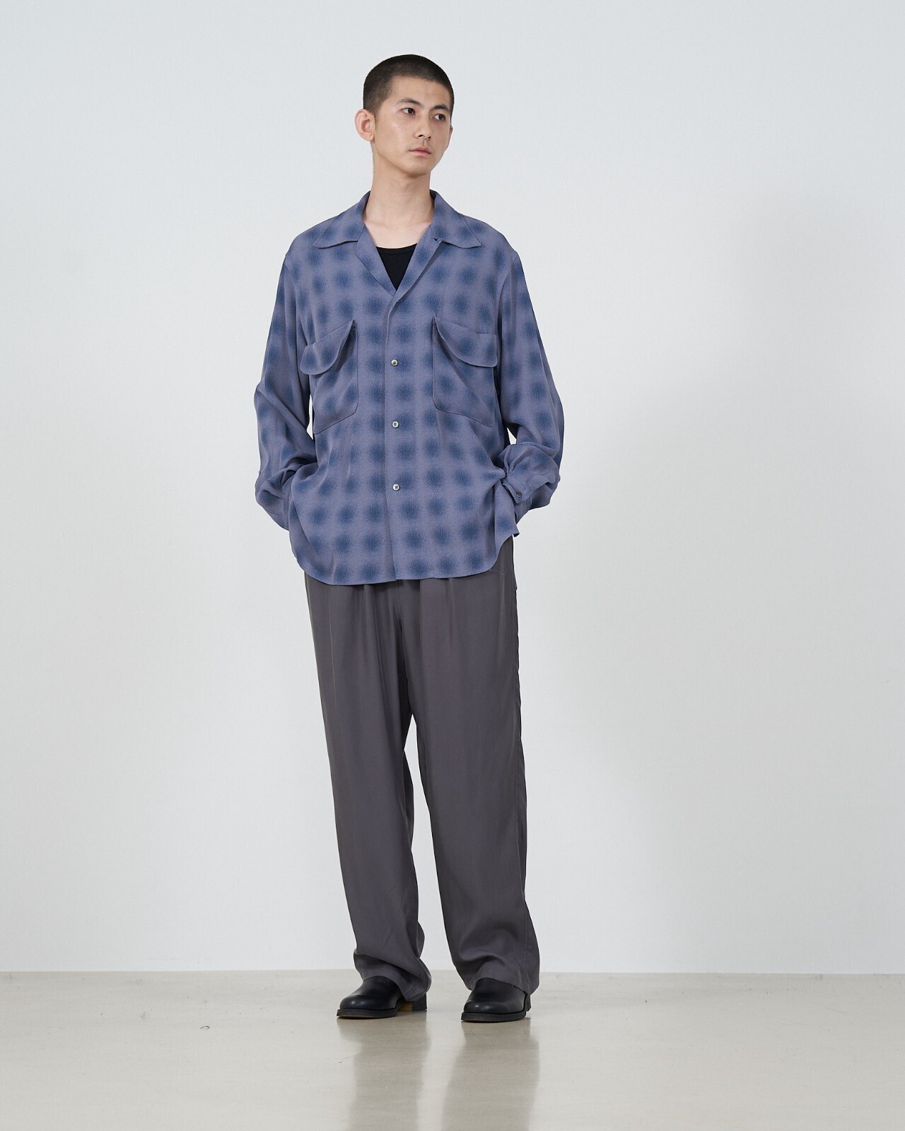 YOKE 女士 & 男士 BLURRED OMBRE PLAID OPEN COLLAR SHIRT 圖片11
