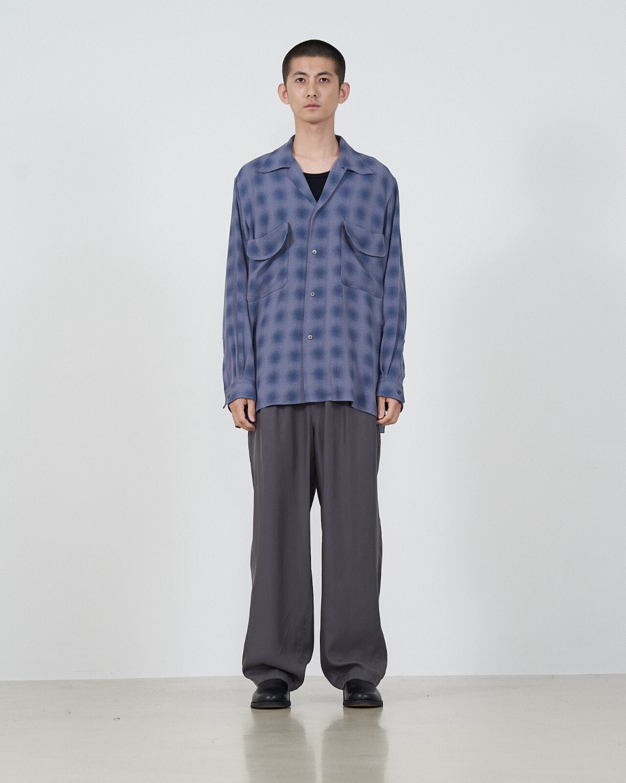 YOKE 女士 & 男士 BLURRED OMBRE PLAID OPEN COLLAR SHIRT 圖片12