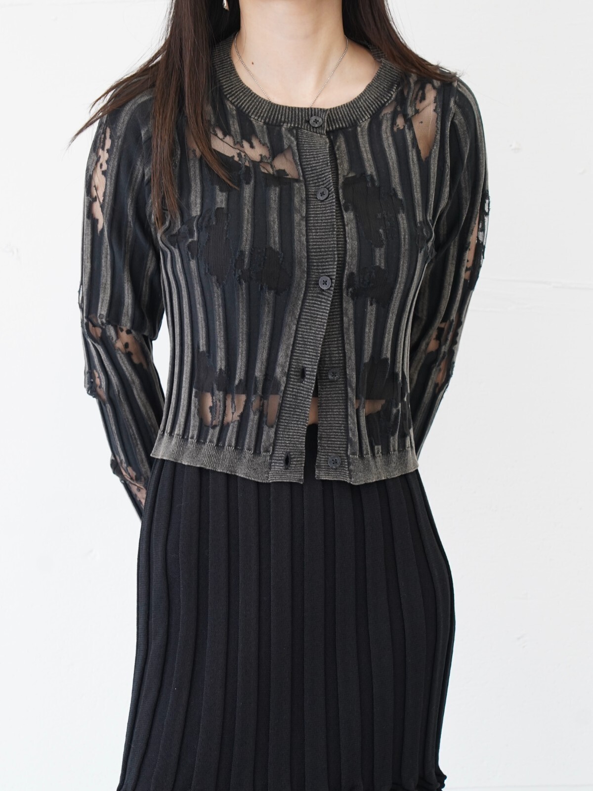 オープン セサミ クラブ レディース シアーリップドガーディガン 画像8