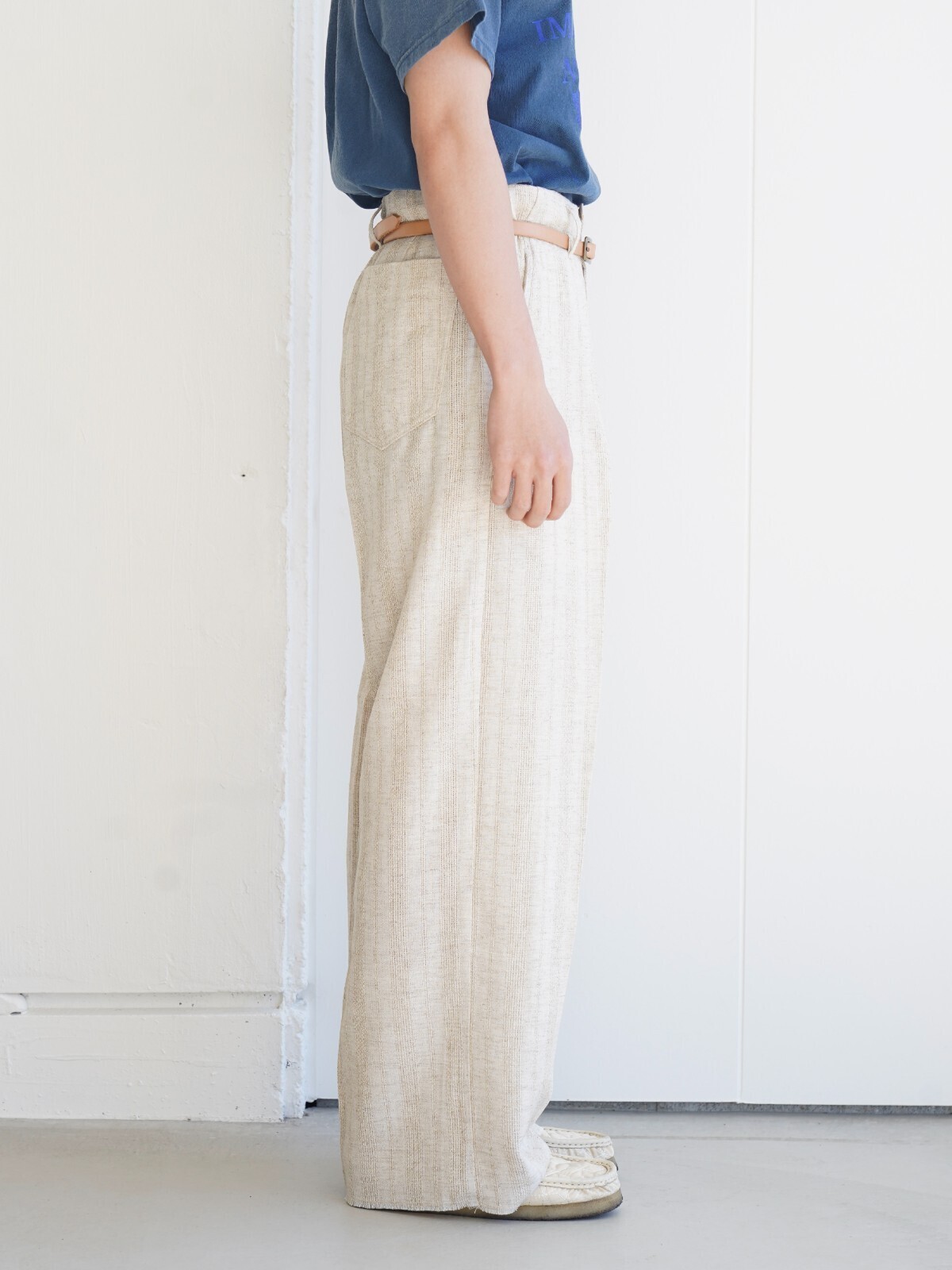 saby 男士 JACQUARD LINEN STRIPE TUCK-BAGGY - Bishu Japan - 圖片2