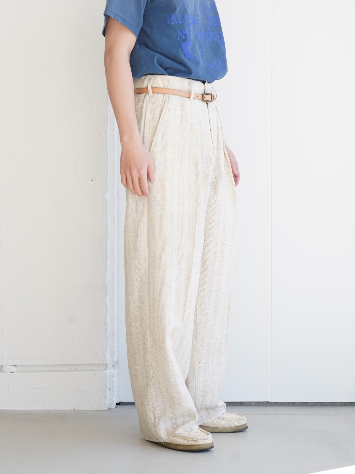 saby 男士 JACQUARD LINEN STRIPE TUCK-BAGGY - Bishu Japan - 圖片4