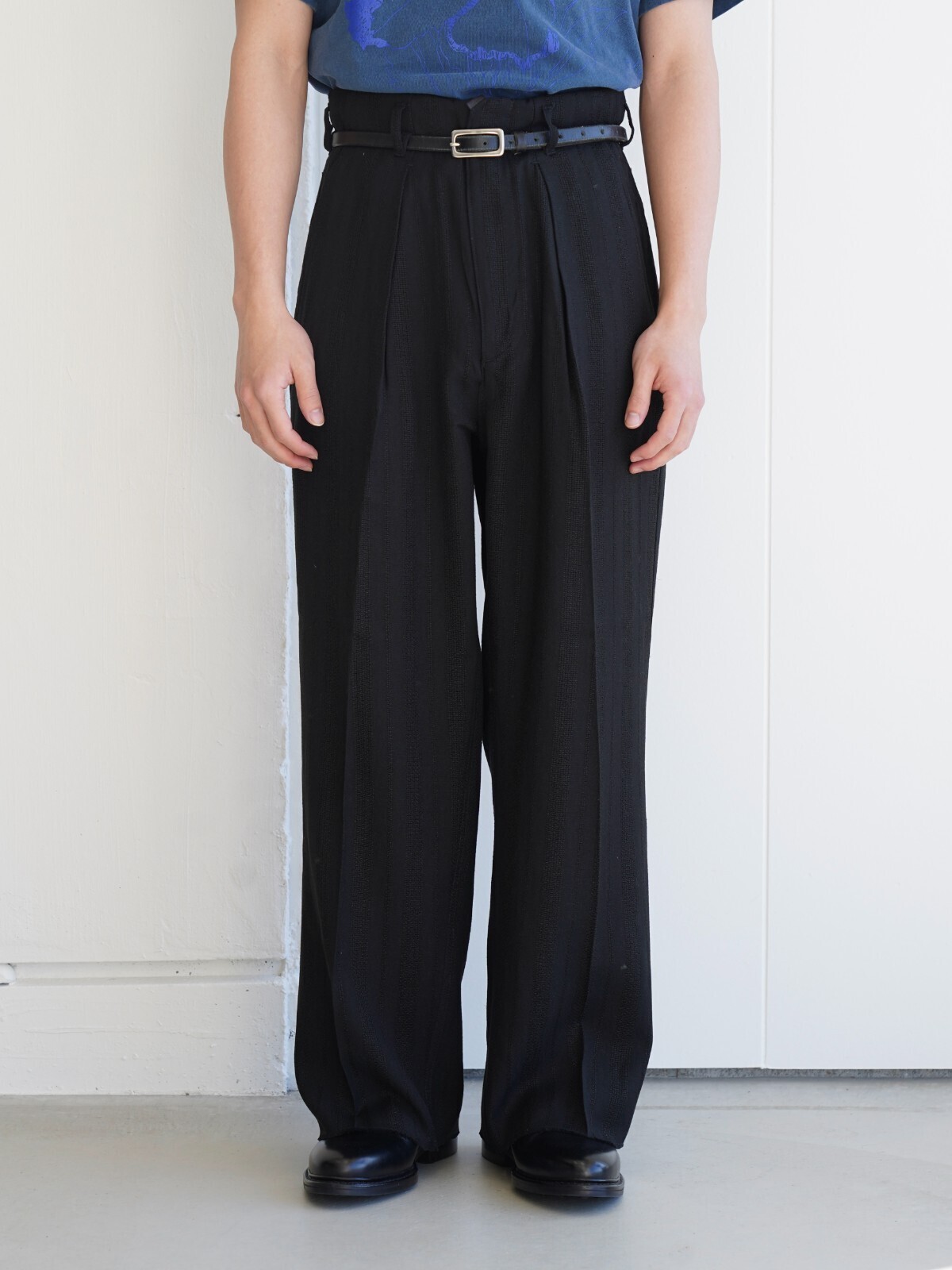 saby MENS JACQUARD LINEN STRIPE TUCK-BAGGY - Bishu Japan - IMAGE11