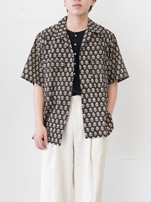 OPEN COLLAR SHIRT - India Batik Fab -｜saby MENS