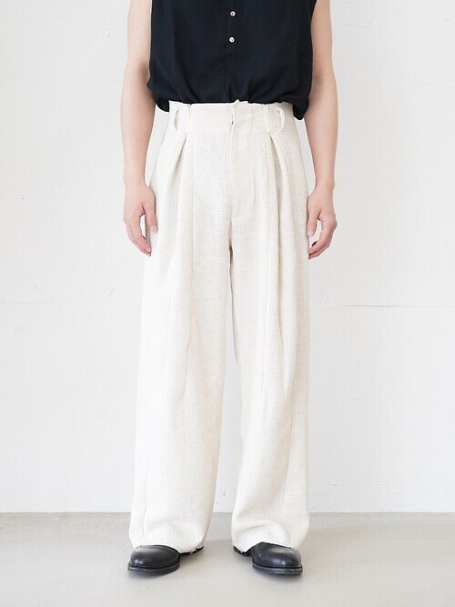 RAP PANTS TYPE TUCK BAGGY - Rayon Linen Mesh Fab -｜saby MENS