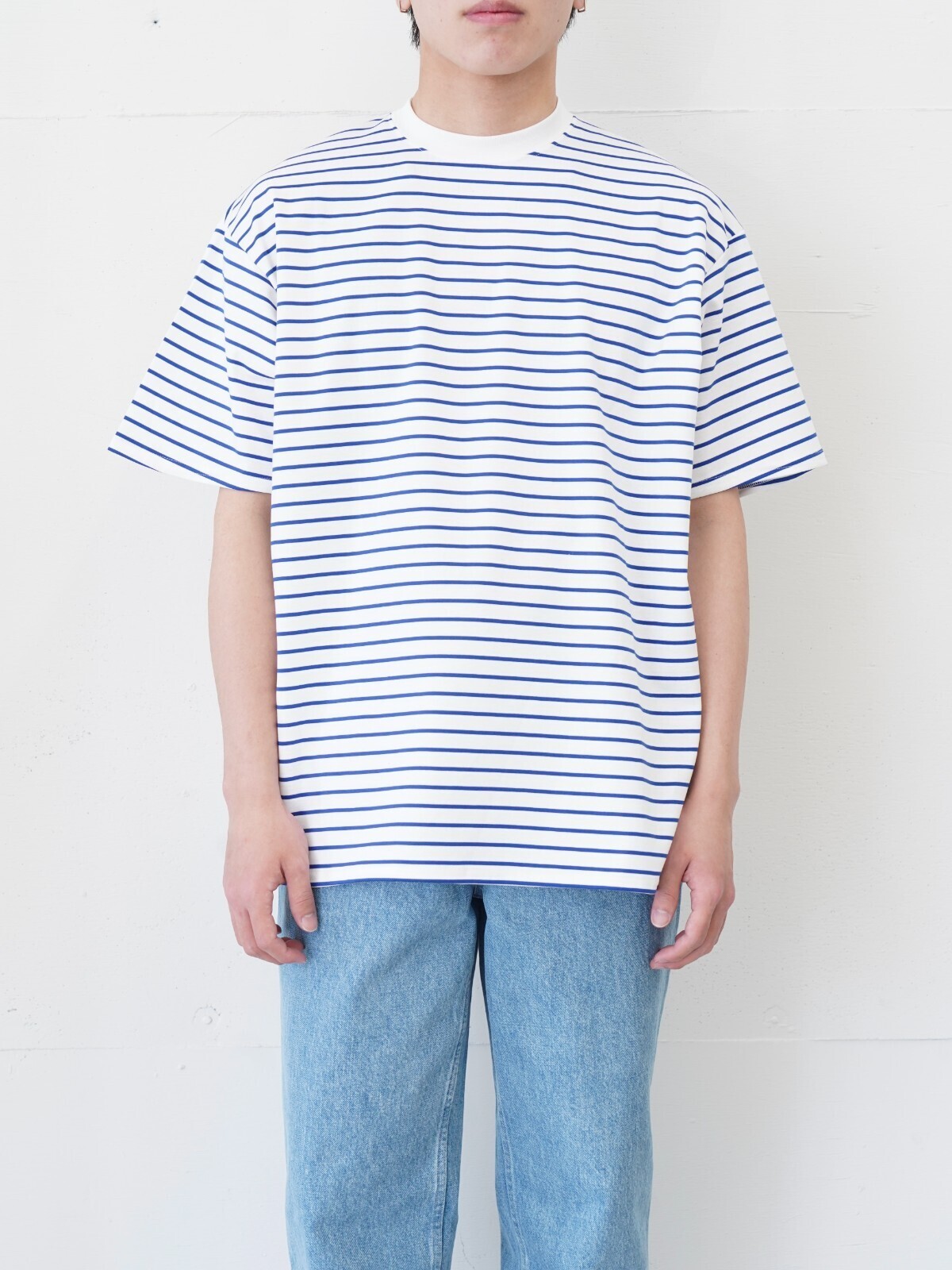 FUJI MENS SUPIMA COTTON BORDER S/S T-SHIRTS IMAGE1
