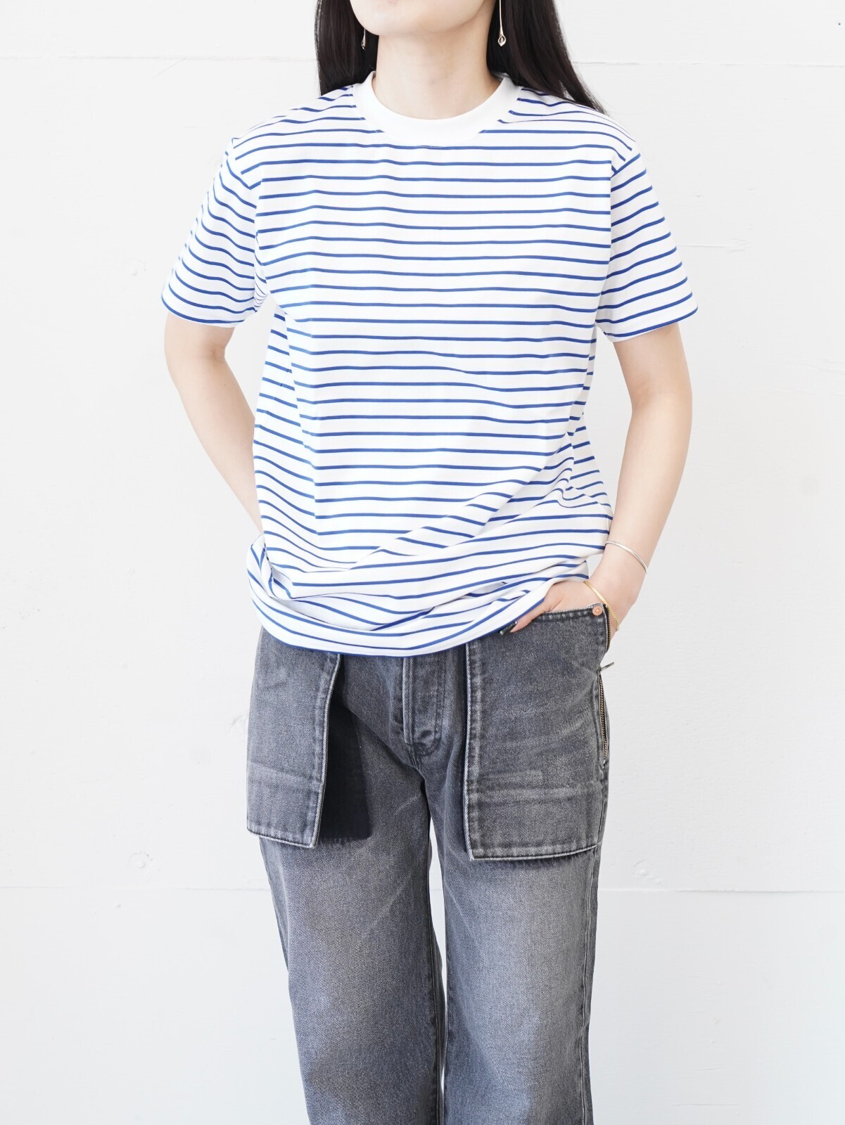 FUJI WOMENS SUPIMA COTTON BORDER S/S T-SHIRTS (femme) IMAGE4