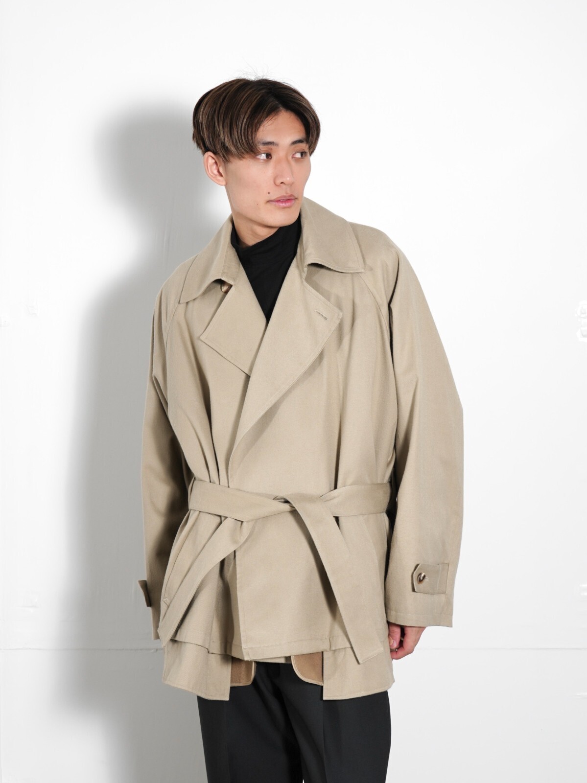 Blanc YM WOMENS & MENS Short Trench Coat with Liner IMAGE10