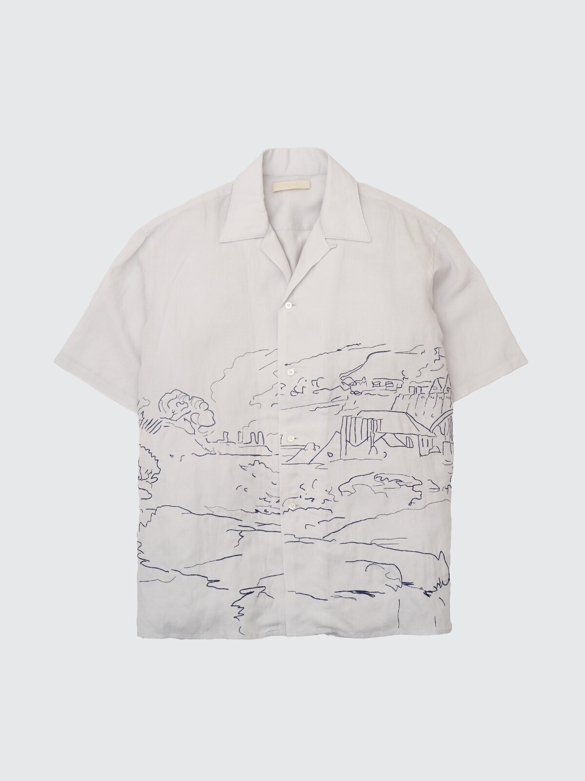 YOKE MENS EMBROIDERY OPEN COLLAR SHIRT IMAGE1
