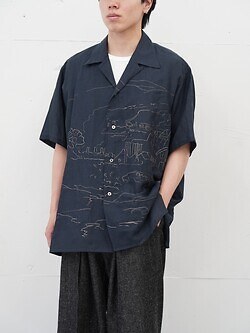 YOKE MENS EMBROIDERY OPEN COLLAR SHIRT IMAGE18