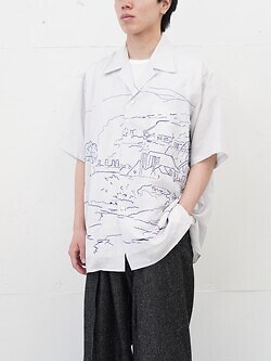 YOKE MENS EMBROIDERY OPEN COLLAR SHIRT IMAGE9