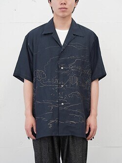 YOKE MENS EMBROIDERY OPEN COLLAR SHIRT IMAGE15