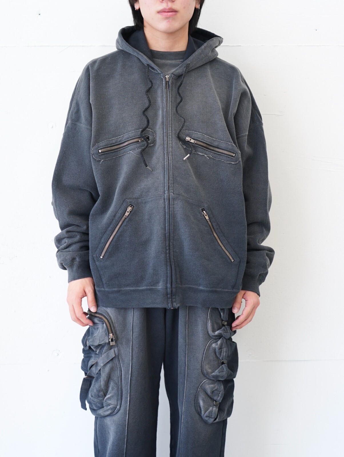 DAIRIKU MENS 5-Zip Vintage Dyed Hoodie IMAGE1