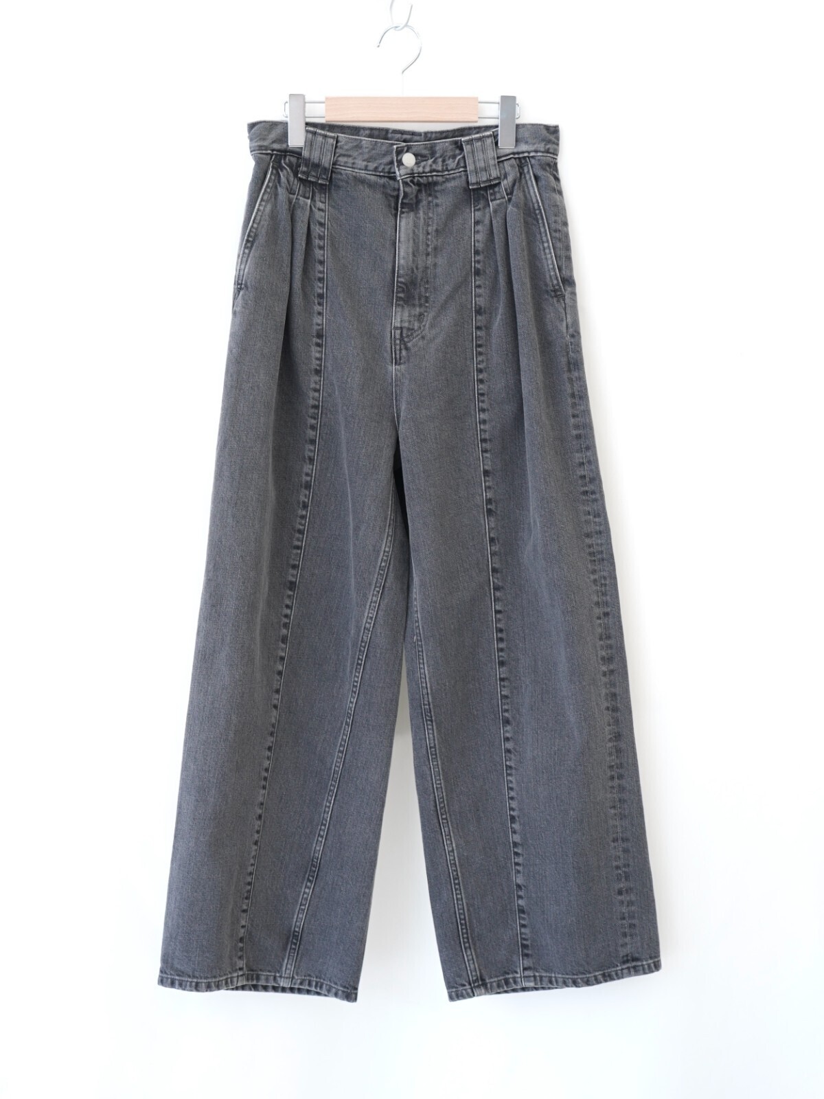 YOKE MENS Vintaged Wash Denim 3pleated Wide-leg Trousers IMAGE18