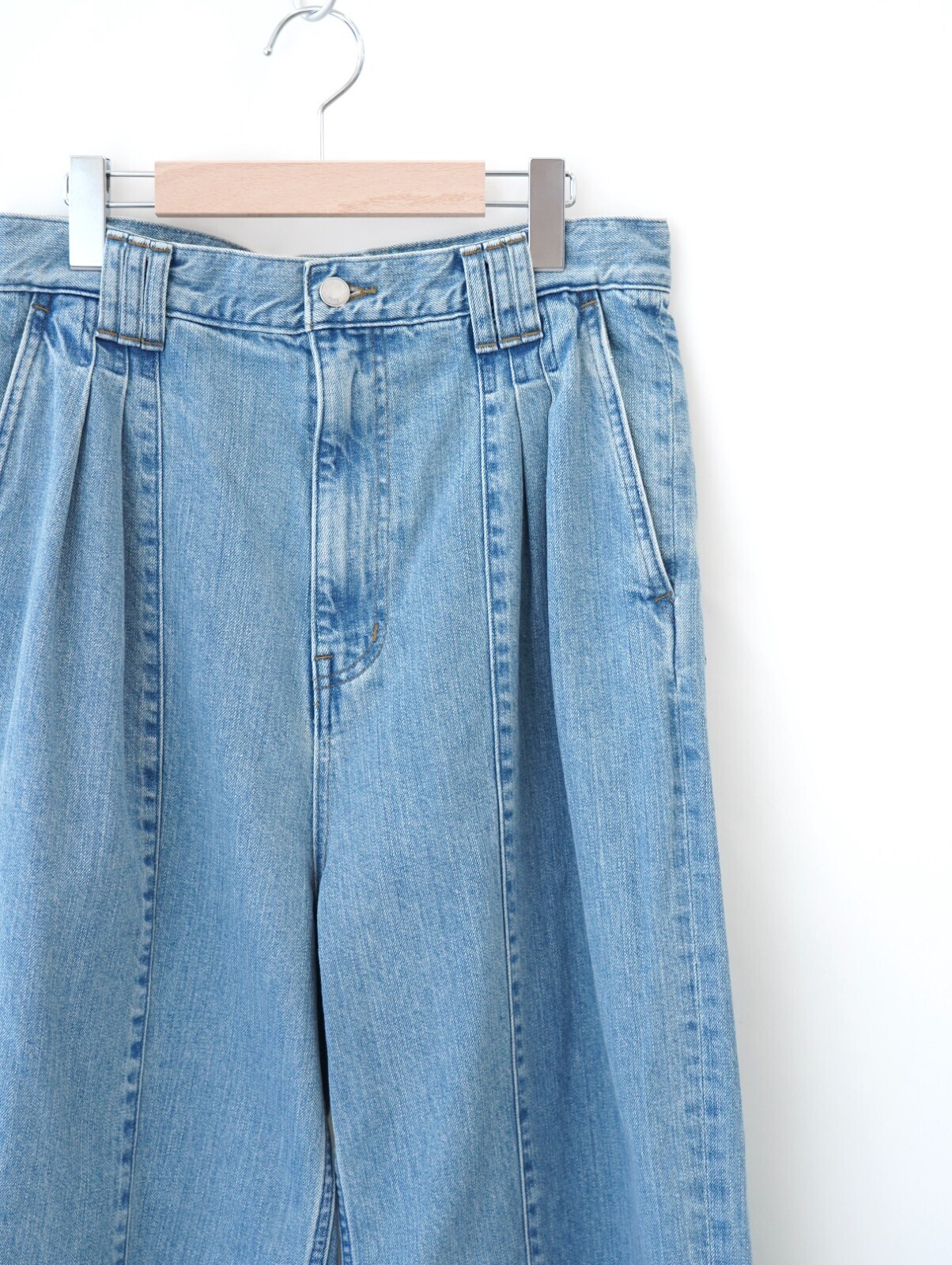 YOKE MENS Vintaged Wash Denim 3pleated Wide-leg Trousers IMAGE7