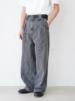 YOKE 남성 Vintaged Wash Denim 3pleated Wide-leg Trousers 이미지4