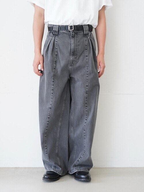 Vintaged Wash Denim 3pleated Wide-leg Trousers｜YOKE 男士