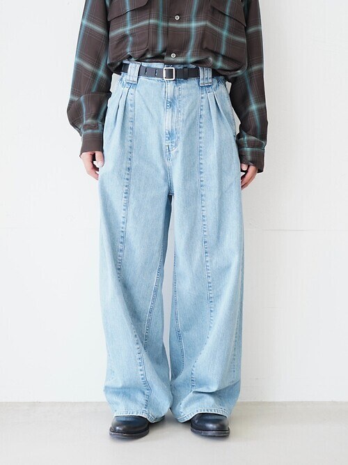 Vintaged Wash Denim 3pleated Wide-leg Trousers｜YOKE 男士