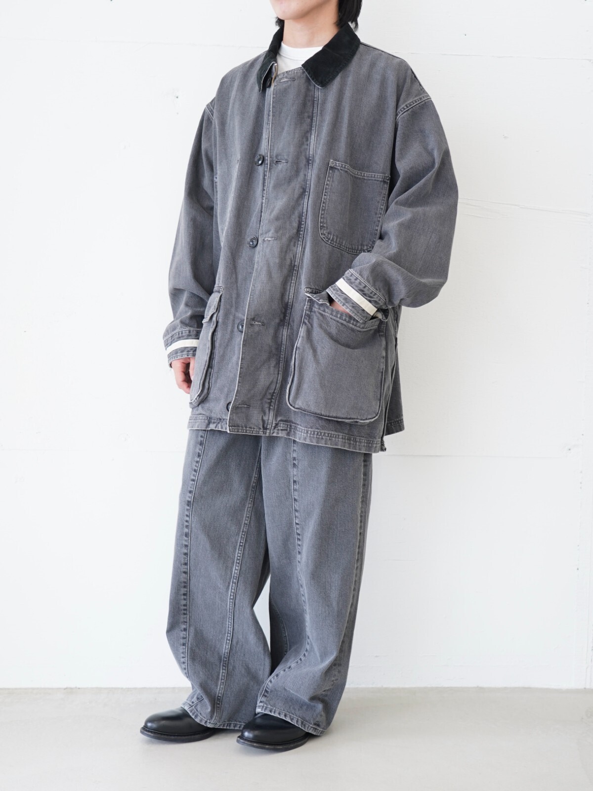 YOKE MENS Vintaged Wash Denim 3pleated Wide-leg Trousers IMAGE17