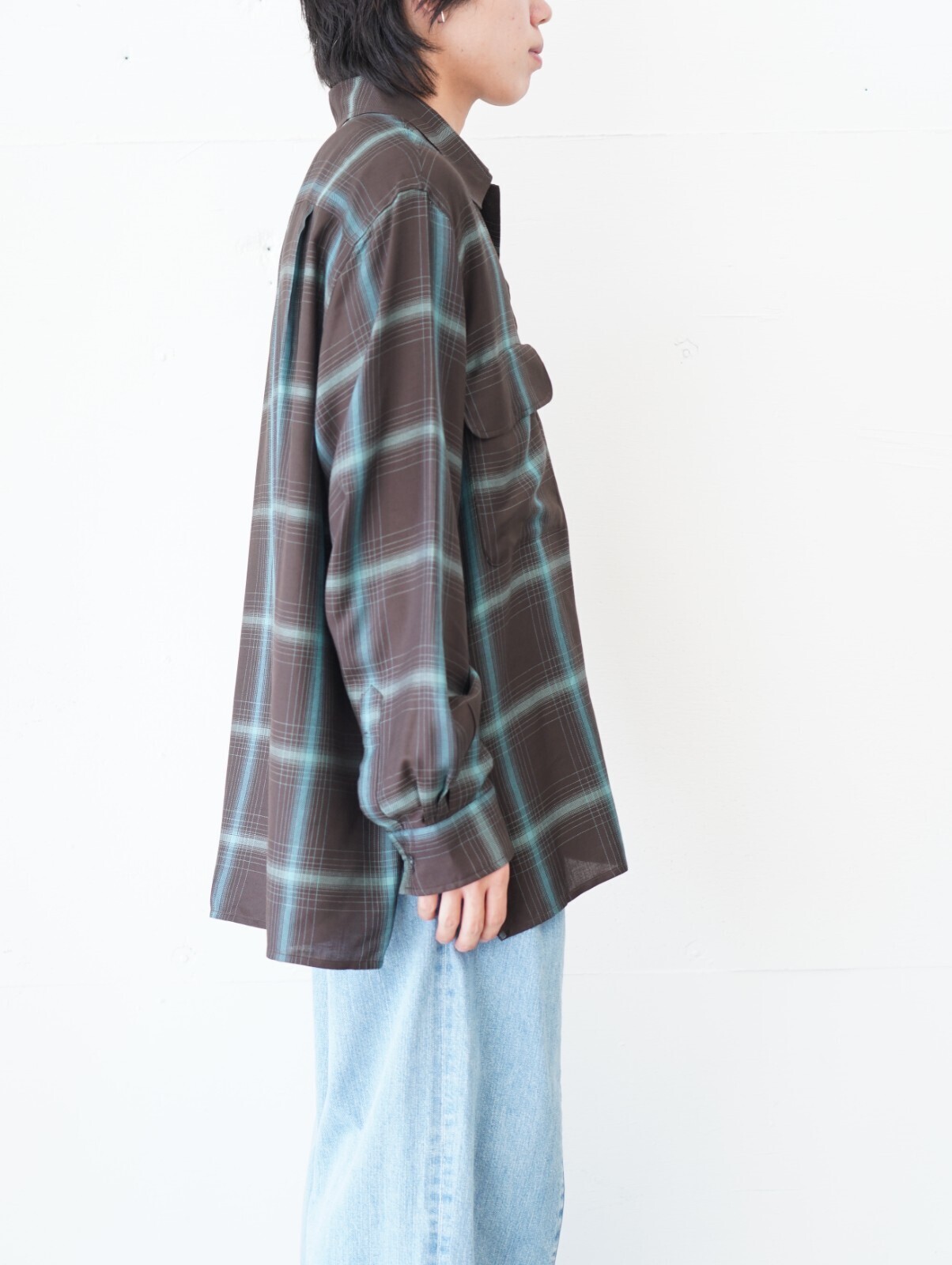 YOKE WOMENS & MENS Ombre Plaid Wpocket Shirt IMAGE2