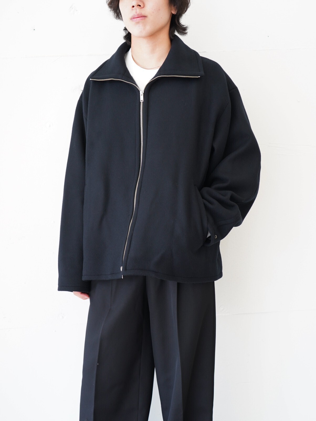 YOKE MENS Melton Stand Collar Zip Blouson IMAGE4