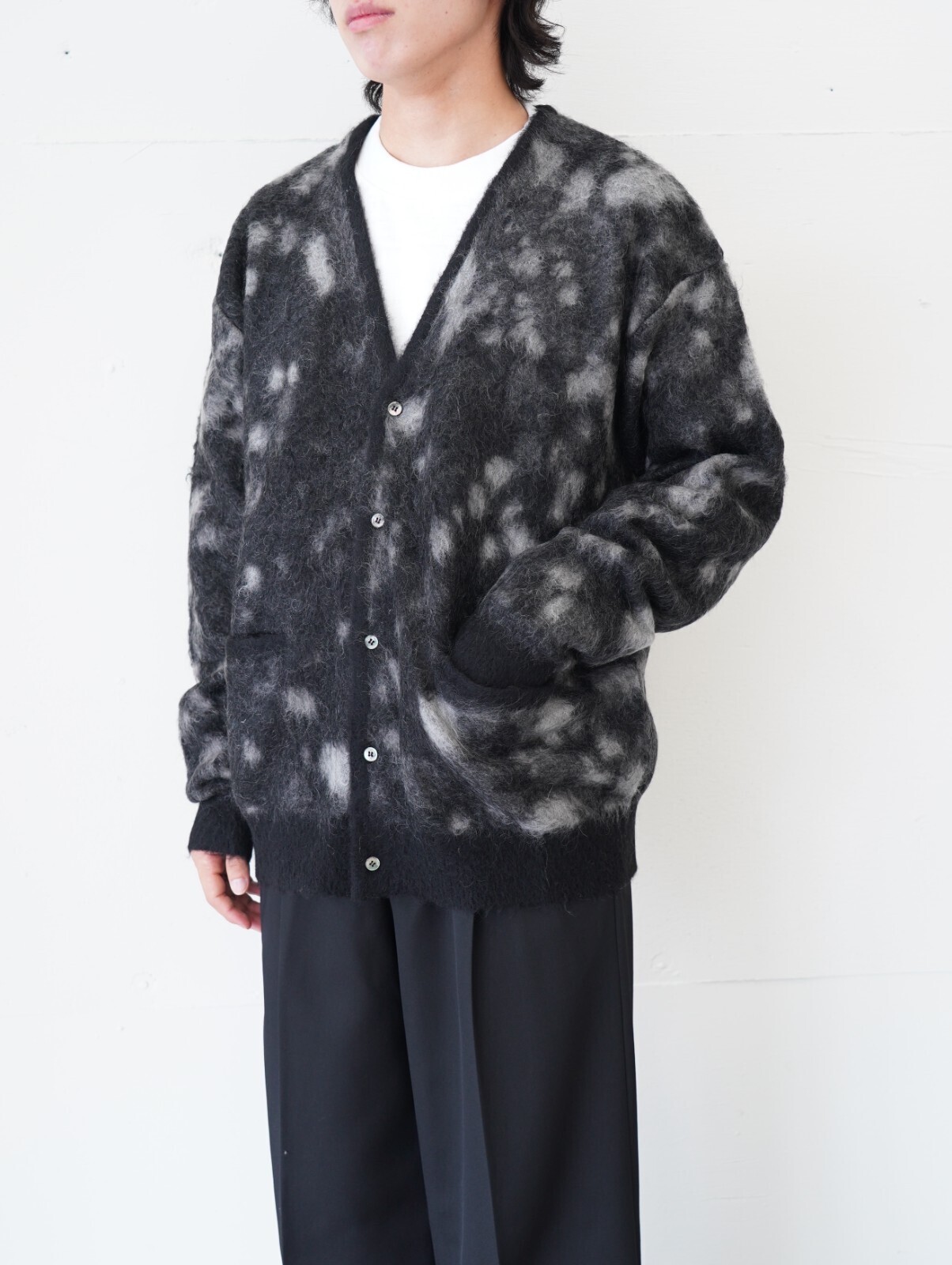 YOKE MENS Kid Mohair Jacqurad Cardigan IMAGE4