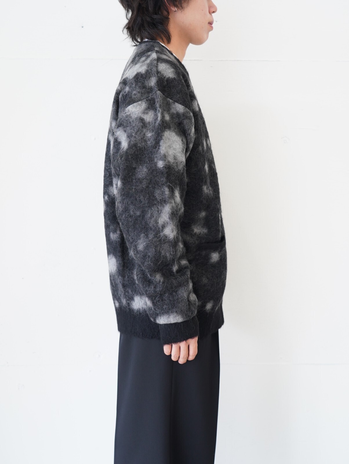 YOKE MENS Kid Mohair Jacqurad Cardigan IMAGE2