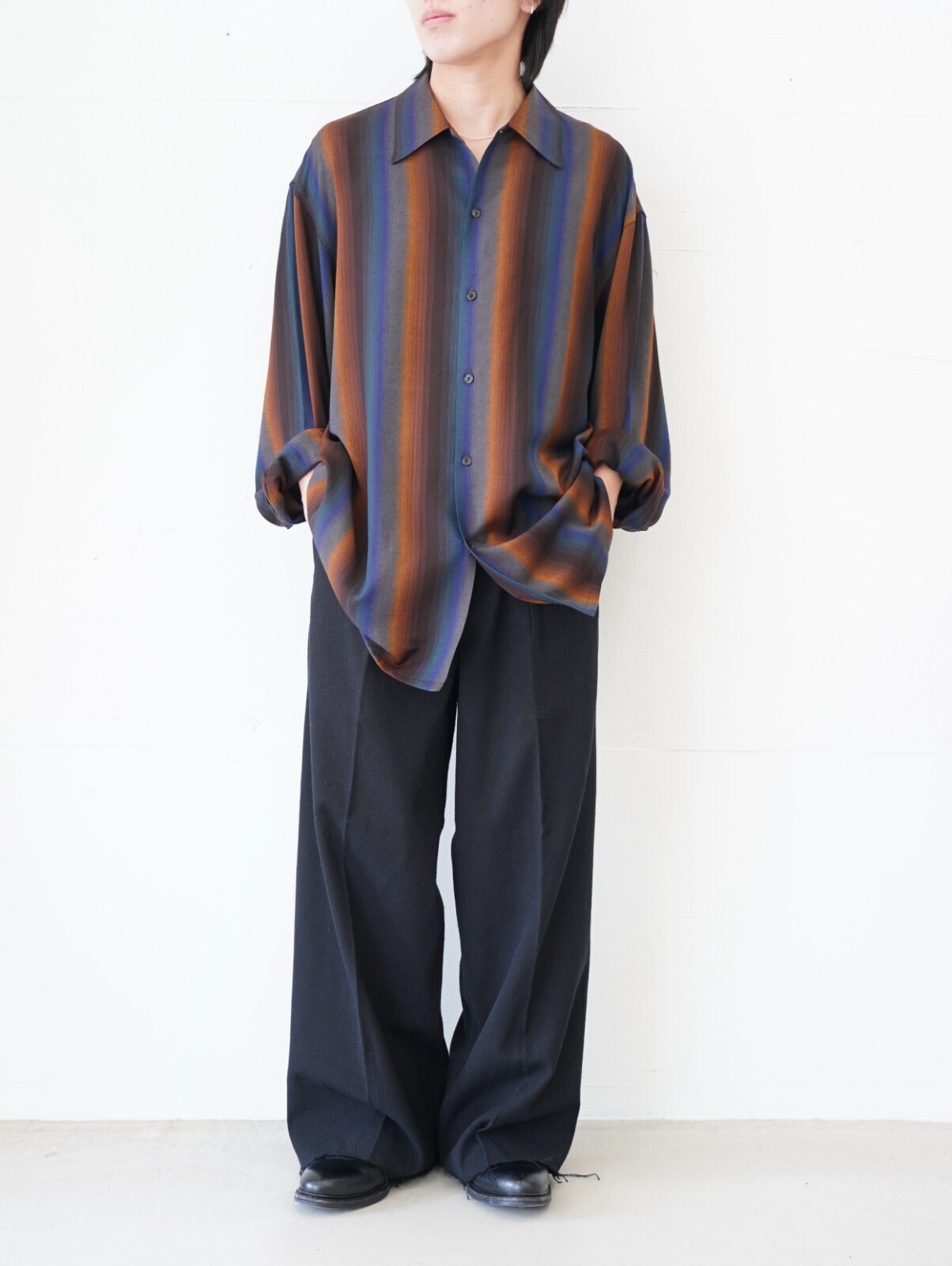 SEVEN BY SEVEN MENS LOOSE SHIRTS ‐Wool Rayon Gradetion stripe‐ IMAGE2