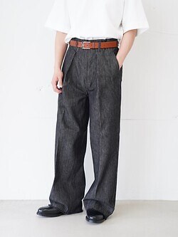 saby MENS TUCK-BAGGY TYPE 2 - Stripe Denim One Wash - IMAGE4